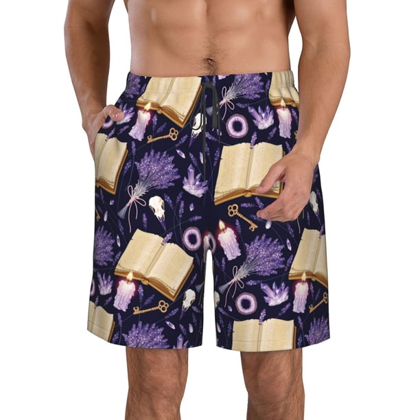 Fotbe Lavender Flowers Trajes de Baño Estampados para Hombre, Shorts de Verano de Secado Rápido, Ropa de Playa, Bañadores-Small