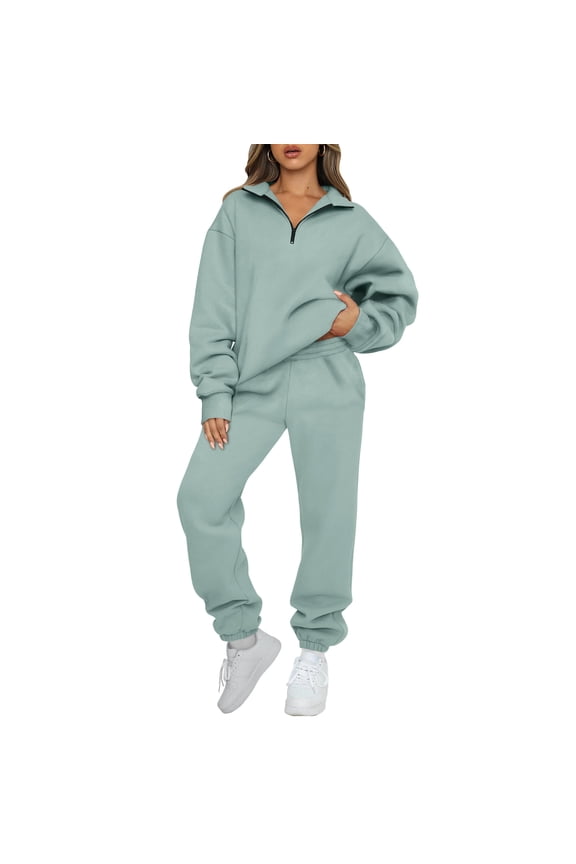 Women's Sweatsuits 2 Piece Outfits Long Sleeve Half Zip Pullover and Baggy Sweatpants with Pockets