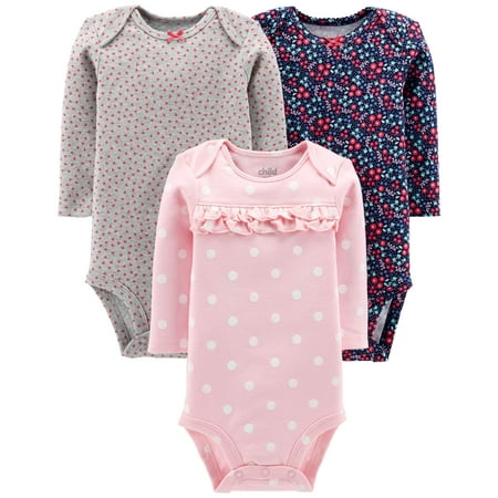 - Long Sleeve Bodysuits, 3-pack (Baby Girls)