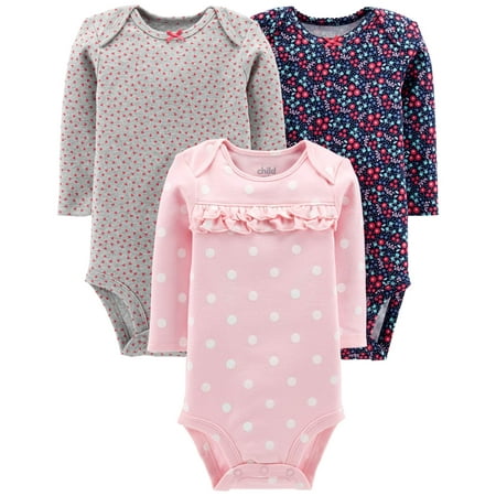 Child Of Mine By Carter's Long Sleeve Bodysuits, 3-pack (Baby Girls)