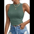 thumbnail image 1 of Camiseta Sin Mangas para Mujer, de Verano, con Cuello Alto, Fruncido y Ojales, Corte Ajustado. Gris Verde XL, 1 of 9
