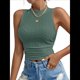 thumbnail image 1 of Camiseta Sin Mangas para Mujer, de Verano, con Cuello Alto, Fruncido y Ojales, Corte Ajustado. Gris Verde M, 1 of 9