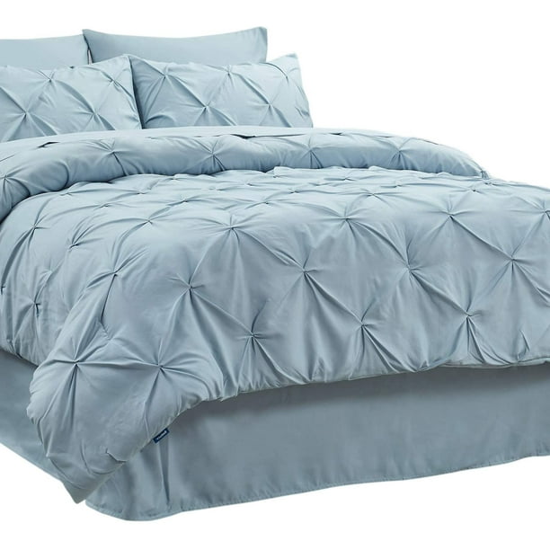 Bedsure Light Blue King Size Comforter Set 7 Pieces Pintuck Bed in A