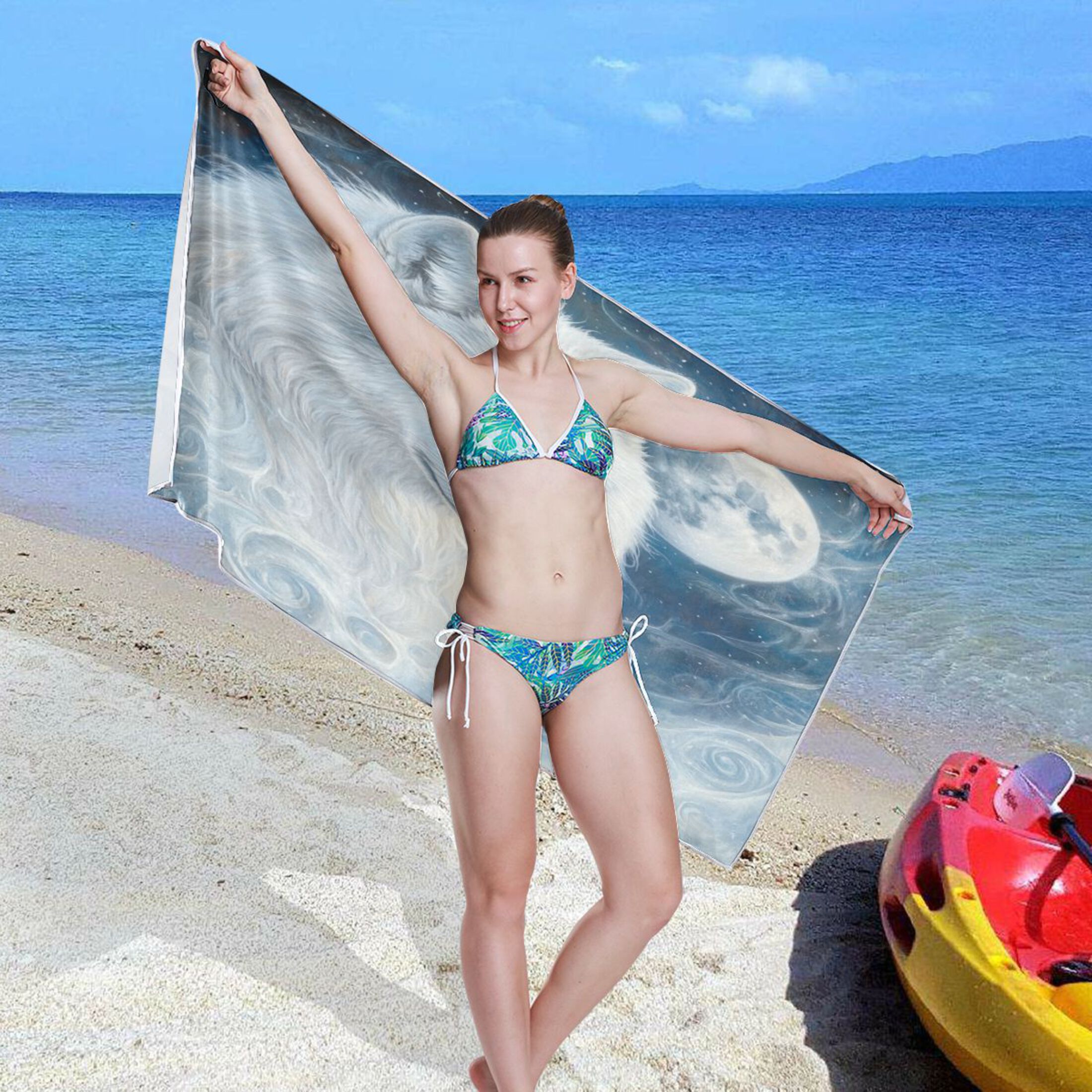 Qxltty Cool White Wolf Beach Towel Sand Free Bath Towel Absorbent Quick Dry Soft Lightweight Blanket for Travel Gym Camping 71x31in