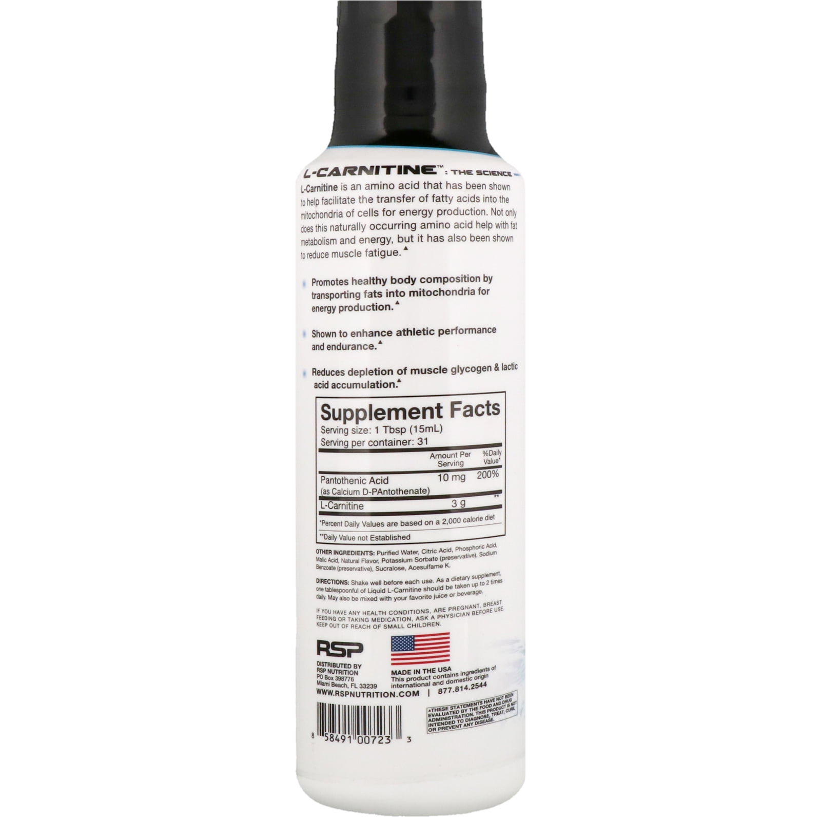 rsp nutrition l carnitine RSP Nutrition Liquid L-Carnitine 3000mg, Stimulant-Free Metabolism Support,  Peach Mango Flavor main image 1