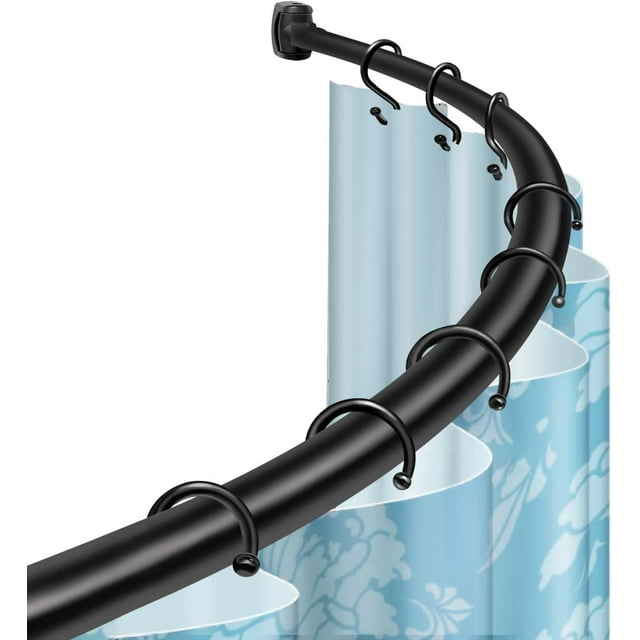Qcdou Tringle de Rideau de Douche Courbée, Réglable 42-74 Pouces en Acier Inoxydable Antirouille, Tringles de Rideau de Douche Rétractables, pour Salle de Bain, Baignoires, Cabines, Perçage Requis (Noir-B)