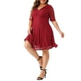 thumbnail image 4 of Agnes Orinda Women's Plus Size Valentines Day Cocktail Party Wedding Dress V Neck Lace Swing Midi Dresses 3X Red, 4 of 6