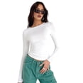 thumbnail image 5 of Women'S Basic T-Shirt Crew Neck Long Sleeve Slim Fit Cute Tops White XL, 5 of 9