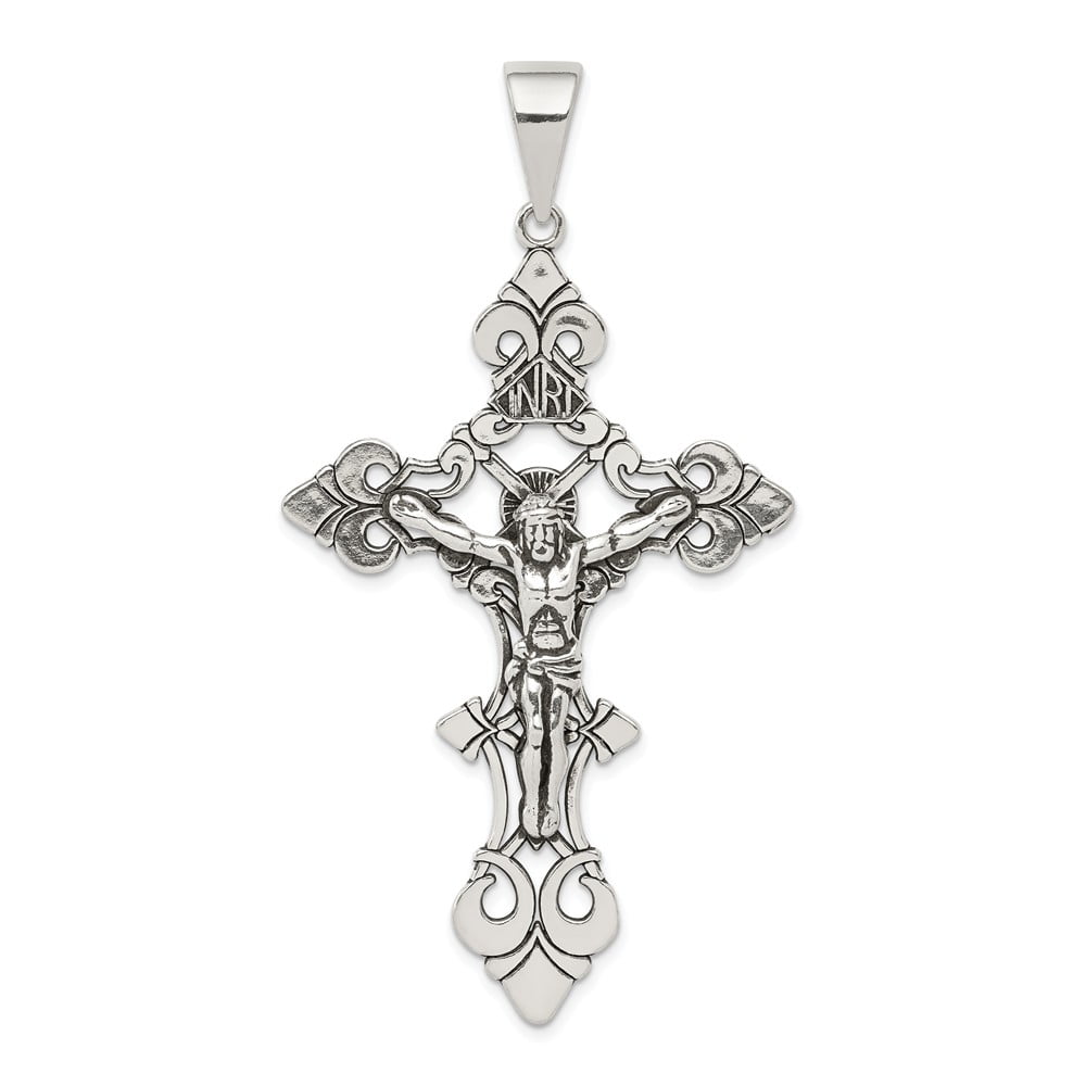 Solid 925 Sterling Silver Vintage Antiqued Jesus Cross Pendant Charm
