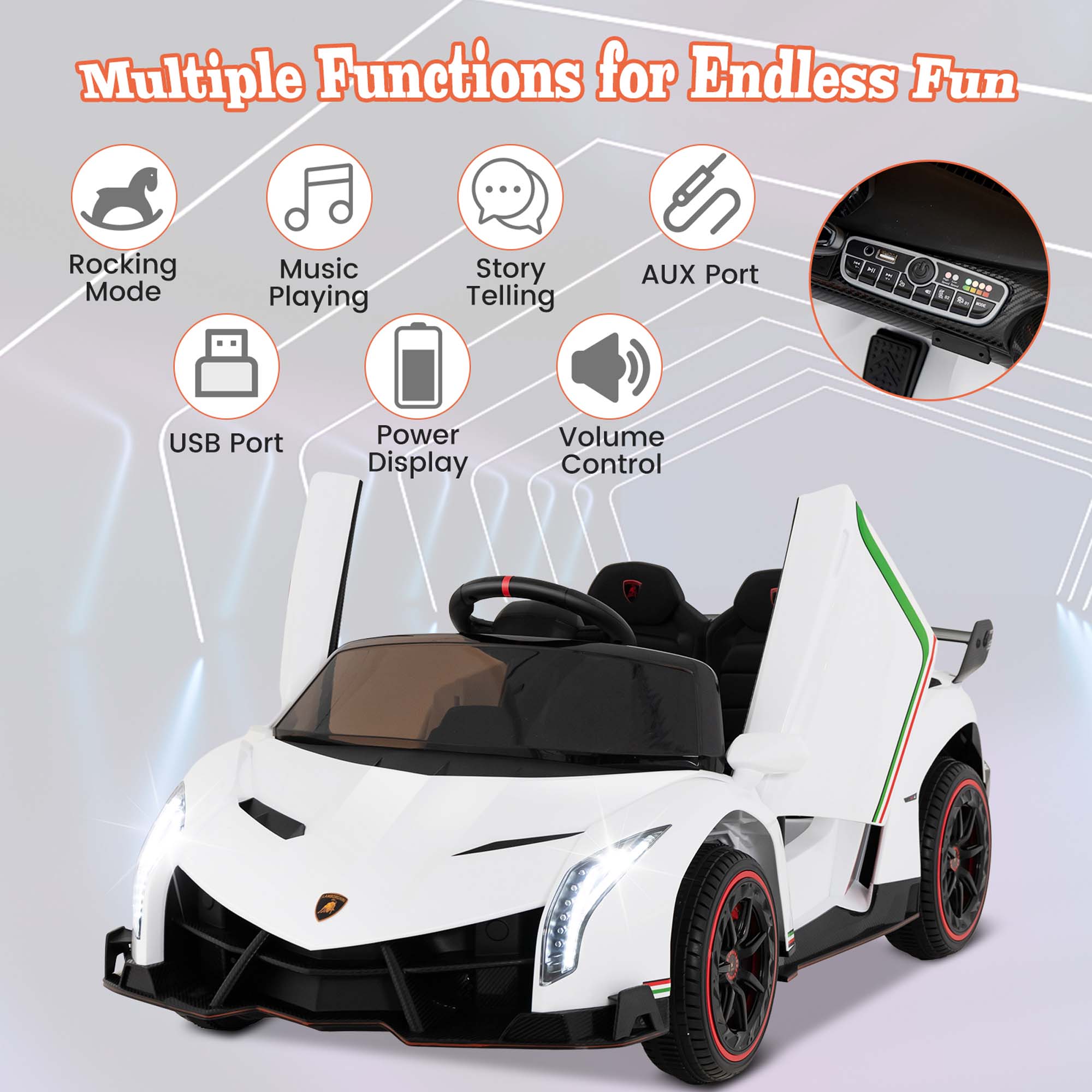 Costway Licensed Lamborghini 4WD Kids Ride-on Sports Car 12V Electric ...