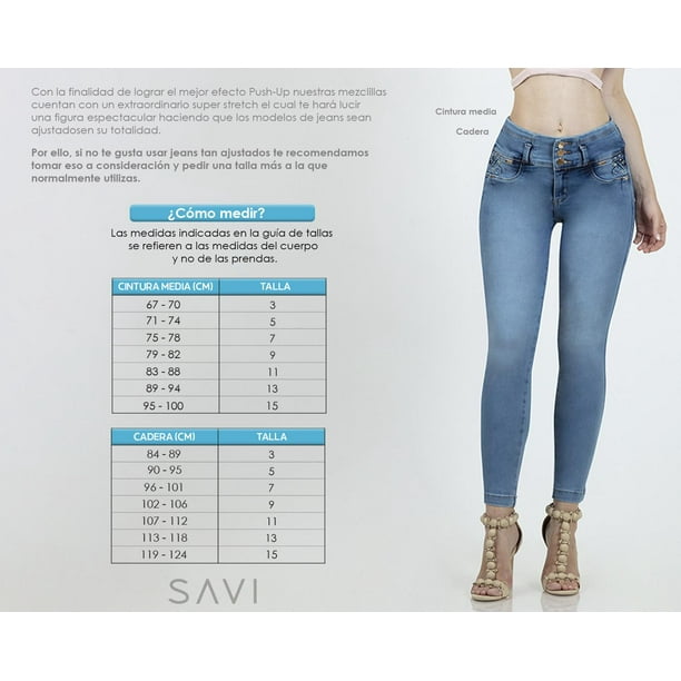 Pantalon basico mezclilla stretch Mujer Push Up skinny azul oscuro 13 SAVI JEANS Walmart en linea