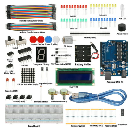 EEEkit Super Starter Kit for Arduino UNO R3 with UNO Board, Breadboard, Resistor, LCD, USB Cable, Suitable for DIY Enthusiasts and School Teaching