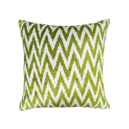 Chevron Green Silk Velvet Ikat Pillow 20 X 20