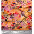 thumbnail image 1 of Soimoi Japan Crepe Satin Fabric Leopard,Band Tailed Manakin & Bohemian Waxwing Bird Decor Fabric Printed Yard 42 Inch Wide, 1 of 1