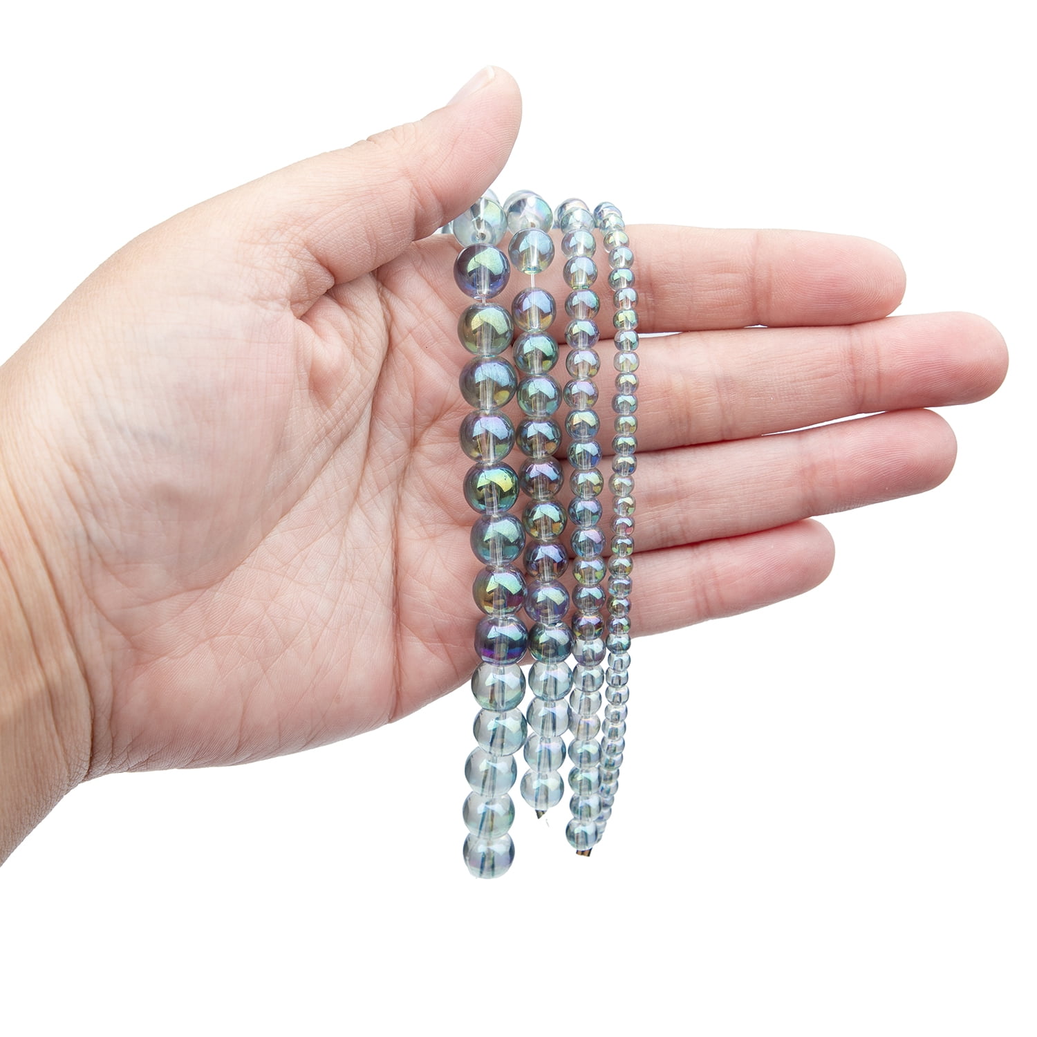(2 pack) CousinDIY Round Glass Bead Strand in Multi Sizes, 7.5 in/Strand, AB Green, 135 Piece, Model 69992000