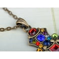 thumbnail image 5 of Ornate Antique Golden Tone Colorful Rhinestone Cross Pendant Necklace, 5 of 6