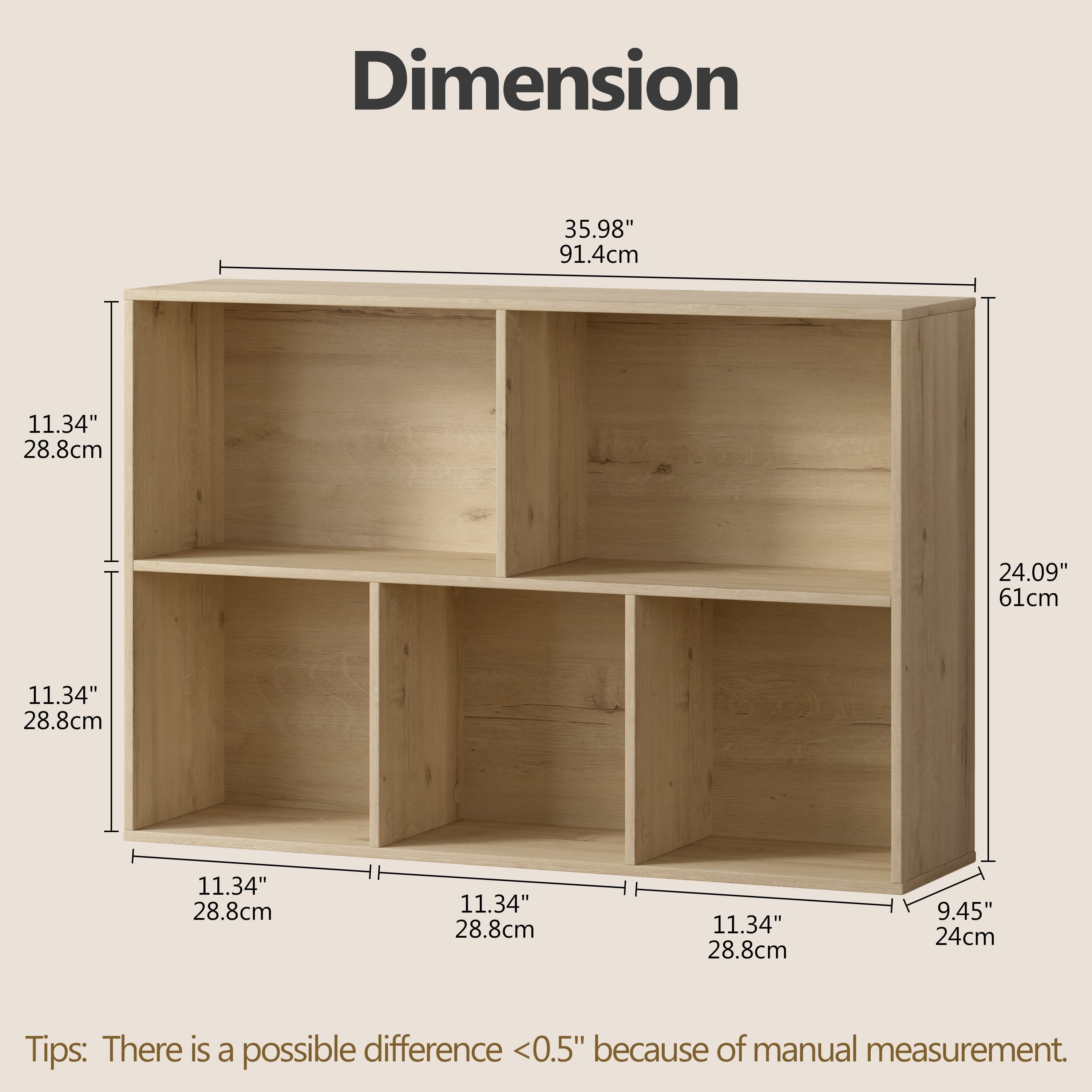Jpiziso 5 Cube Storage Organizer 35.98"x 9.45" x 24.09" Bookcases with Closed Back for Home Office, Living Room, Bed Room White Oak