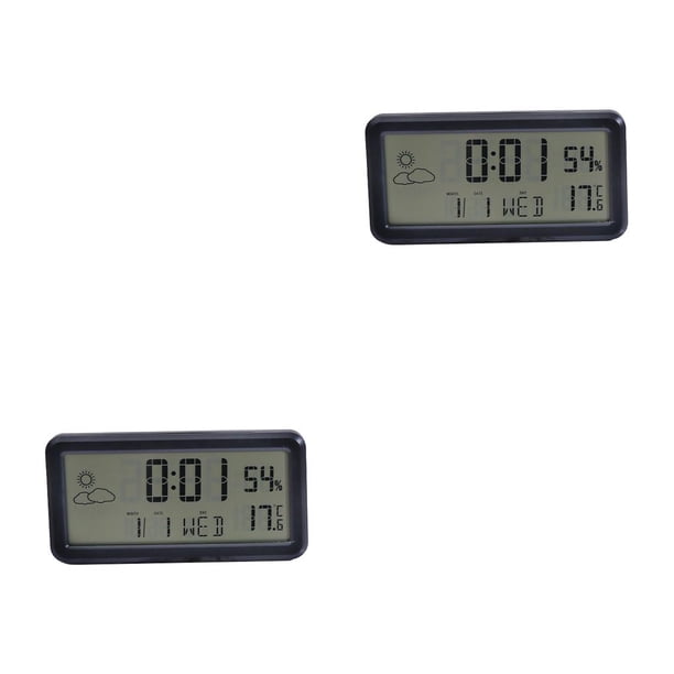 Billuyoard Reloj Termómetro LCD Higrómetro sensible Humedad electrónica inteligente para el hogar Medidor de tiempo Tiempo Pantalla Relojes Negro 2piezas