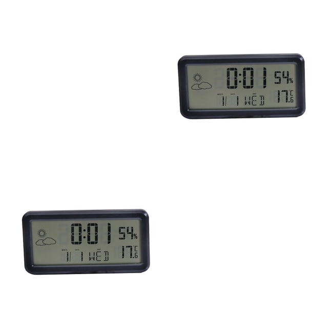QualitChoice Clock Simple Style LCD Thermometer Hygrometer Smart Temperature Black White Clocks Snooze Mode Large Screen Black 2Set