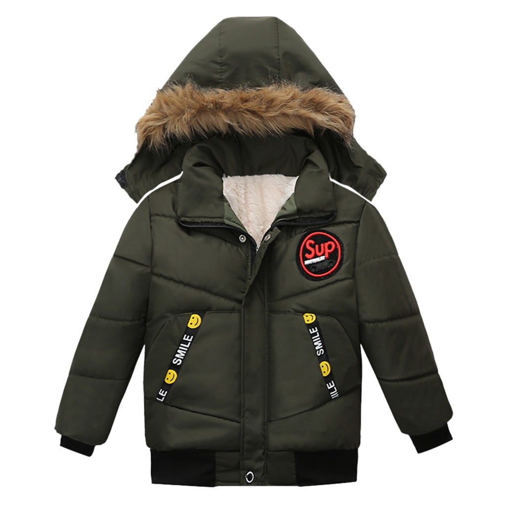 ZXHACSJ Fashion Coat Children Winter Jacket Coat Boy Jacket Warm Hooded  Kids Clothes Army Green 110