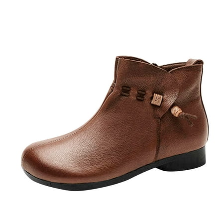 

qipaqil Color Flat Women Zipper Retro Round Solid Shoes Toe Comfortable Short Booties women s boots Womens Cute Boots