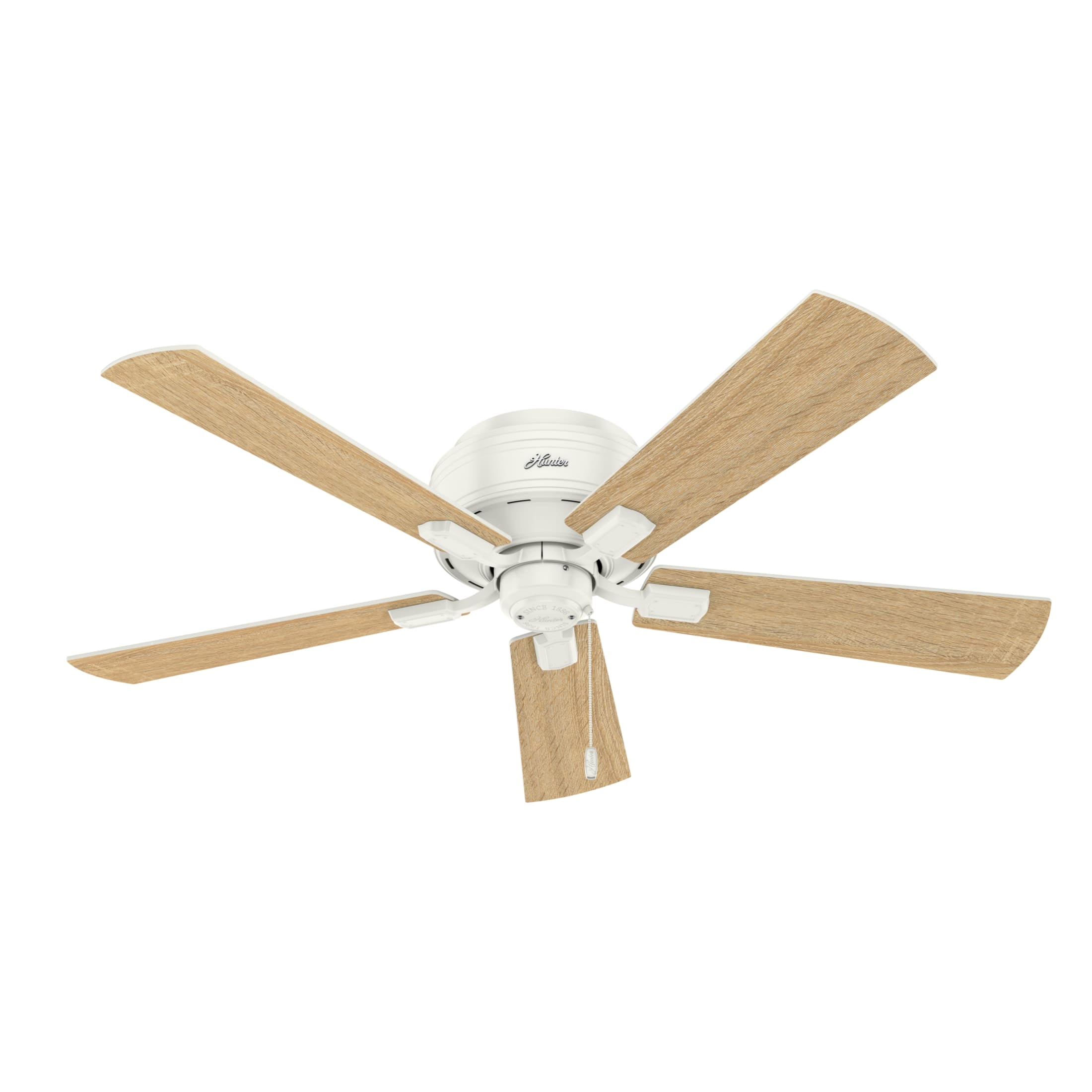 Hunter 52 inch Indoor Ceiling Fan with LED Lights and Pull Chain - Low Profile Mount White Ceiling Fan, 5 Blades, For Bedroom, Living Room, or Kitchen, Quiet - Crestfield 54207, Fresh White