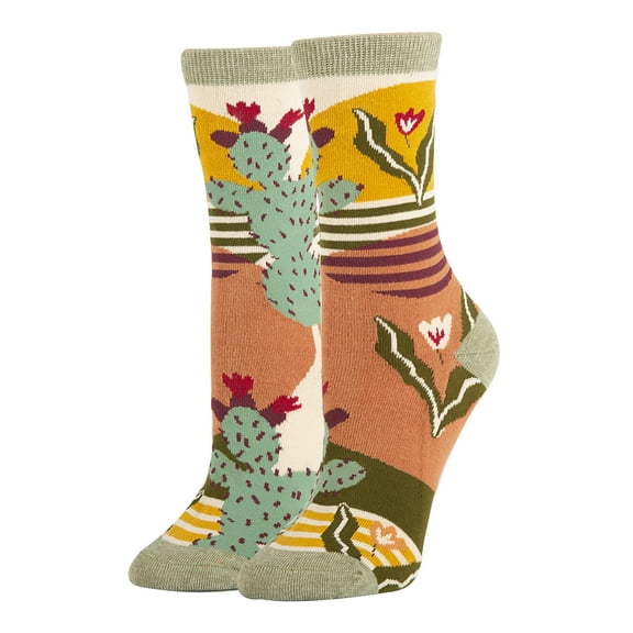 Sock It Up Women’s Colorful Patterned Dress Socks, Premium Cotton Casual Fashion Crew Socks, Sol De Cactus