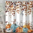 thumbnail image 6 of Fall Pumpkin Shower Curtain, Thanksgiving Autumn Harvest Leaves Watercolor Seasonal Decor Bathroom Curtains, Waterproof Fabric Polyester with Hooks, 66x72 Inch, 6 of 6