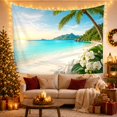 thumbnail image 3 of Palm Beach with Orchids Over Turquoise Water, Serene Digital Art for Beach Lovers, Golden Hour Decor, Housewarming Gift, Tapestry Wall Hanging for Bedroom and Living Room, 3 of 7