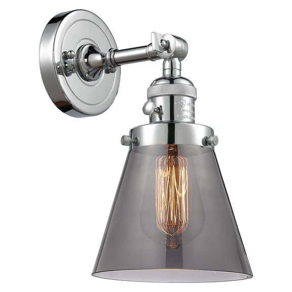 Innovations 203SW-PC-G63-LED Small Cone 1 Light Sconce part of the Franklin Restoration Collection, Polished Chrome