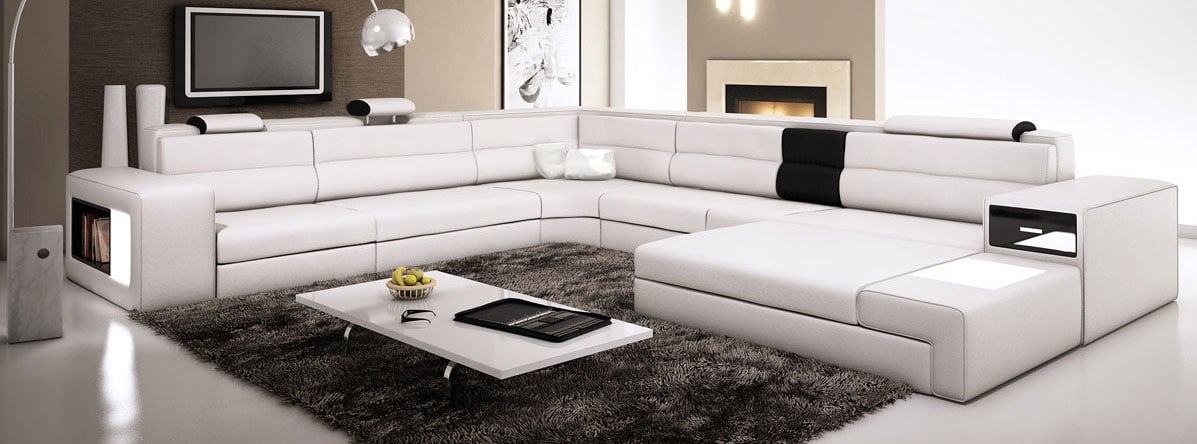 Polaris White Italian Leather Sectional Sofa Modern Design U Shape Comfortable 