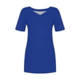 thumbnail image 4 of MIXUE Boho Tops For Women Summer Solid Color V Neck Short Sleeve Casual Stylish Pullover Shirts For Women Tshirts Streetwear,Blue,XXXXXL, 4 of 5