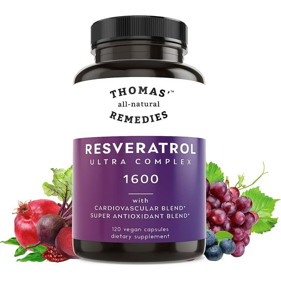Thomas' all-natural Remedies Resveratrol 1600mg Organic Trans-Resveratrol Antioxidant Supplement ,Organic Grape Seed Extract and Quercetin- 120 Capsules