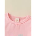 thumbnail image 6 of Genuiskids 3Pcs Newborn Baby Girls Easter Outfits 3 6 12 18 Months Infant Summer Clothes Set Pink Short Sleeve Letter Print Romper T-shirt Tops Bunny Print Flared Pants Headband 0-18M, 6 of 10