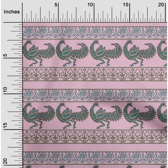oneOone Silk Tabby Fabric Floral & Peacock Block Decor Fabric Printed BTY 42 Inch Wide
