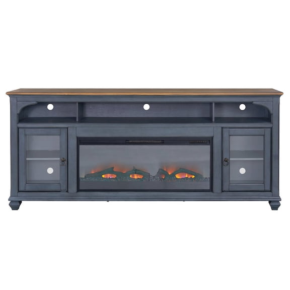 Bridgevine Home Americana 86" Fireplace TV Stand in Corduroy Blue Finish