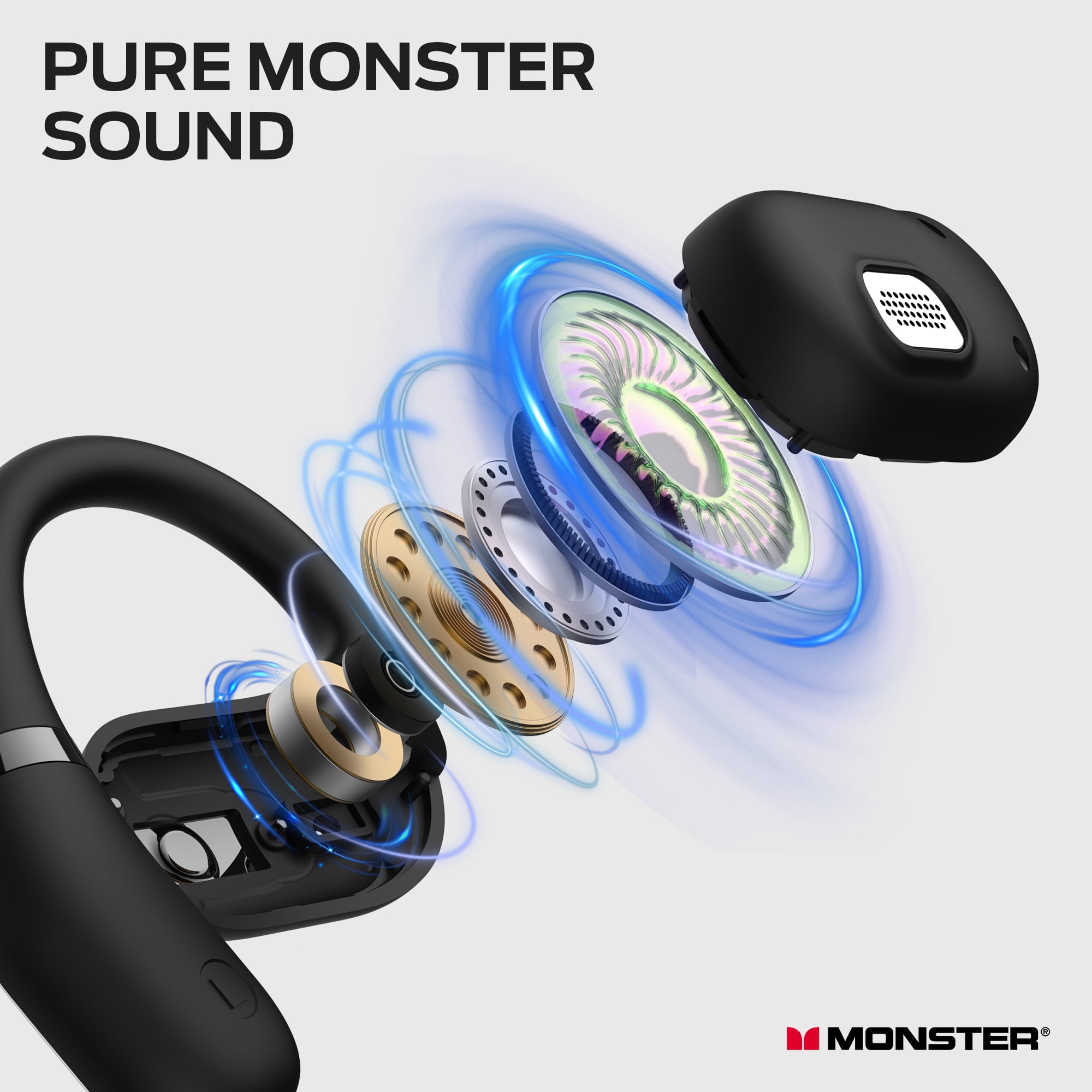 Monster Open Ear Headphones, Bluetooth 5.4 Wireless Headphones with Stereo Sound, Crystal Clear Calls, 24H Playback, Type-C Charging, Touch Control, Sweat Resistant Open Ear Wireless Earbuds