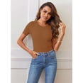 thumbnail image 4 of Merokeety Womens Summer Bodysuit Ribbed Business Casual Bodysuits Brown l, 4 of 5
