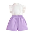 thumbnail image 6 of HOMBOM Big Girls Summer Outfits Solid Color Ruffle Flutter Sleeve Bow Shirt & Sequin Split Skort 2 Piece Sweet Casual Set Age 5-14 Years,Purple,11 Years, 6 of 8