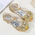 thumbnail image 7 of Viluyesy Girls Summer Pearl Bow Sandals - Kids High Heels Princess Dress Shoes Crystal Wedding Party Pageant Sparkly Mid-Large Size 4-12Y Gold Size 3.5 M, 7 of 7