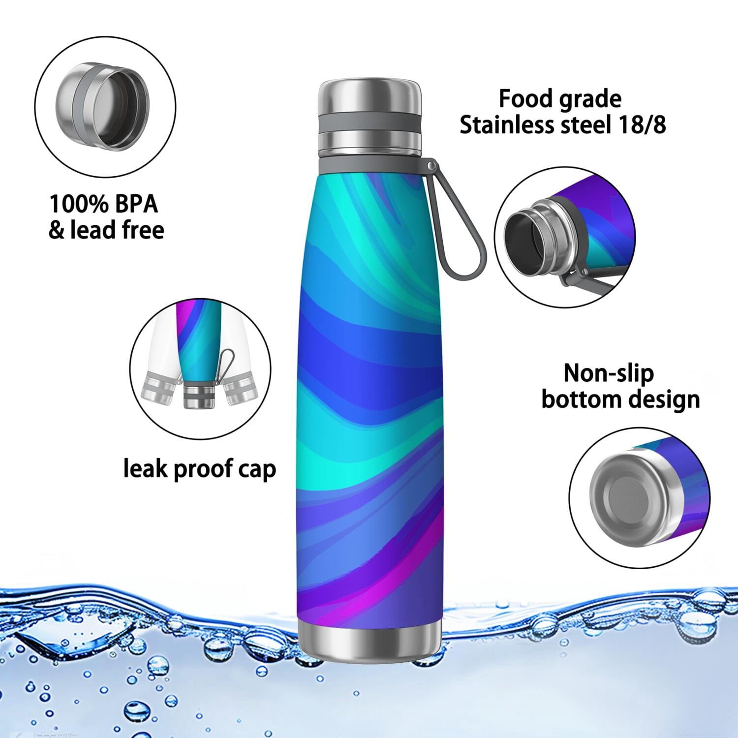 29oz Insulated Water Bottle with Tea Infuser, Stainless Steel Travel Mug, Liquid & Marble Print