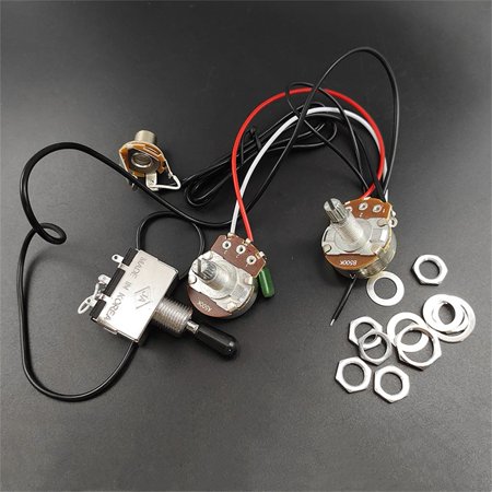 Prewired Electric Guitar Wiring Harness Kit - 1 Volume 1 Tone, 3-Way Toggle Switch, 500K Pots