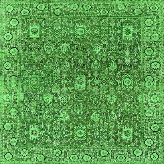 Ahgly Company Indoor Square Oriental Green Industrial Area Rugs, 8' Square