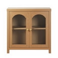 thumbnail image 6 of Sasha Modern Arched Glass Accent Cabinet with Brass Hardware, English Oak, 6 of 15