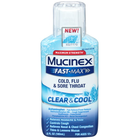 Mucinex Fast-Max Clear & Cool™ Maximum Strength Cold, Flu & Sore Throat, 6