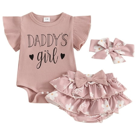 

Newborn Baby Girls Father s Day Outfits Daddy Tops Romper with Floral Shorts 3Pcs Summer Clothes