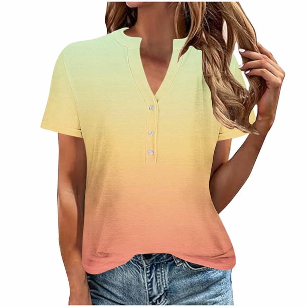 Camisetas de Verano para Mujeres Casual Camiseta con Cuello en V Botón Arriba Suelto, Camisetas de Mujer Casual para Primavera Verano