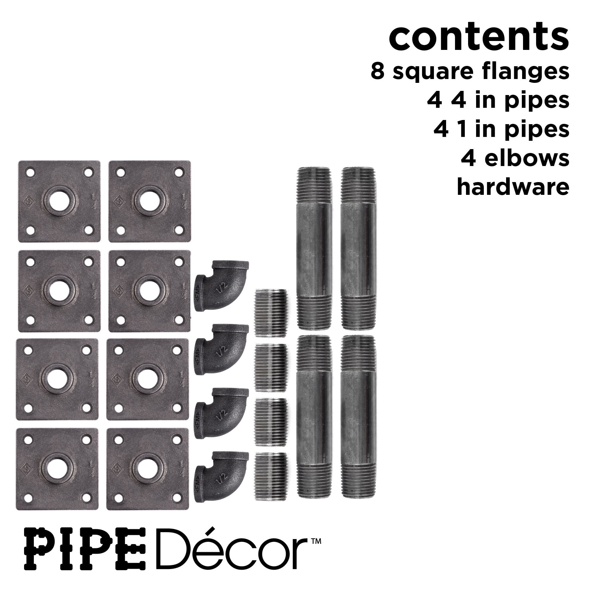1/2 In X 4 In Square Double Flange Shelf Bracket Kit, 4 Pack