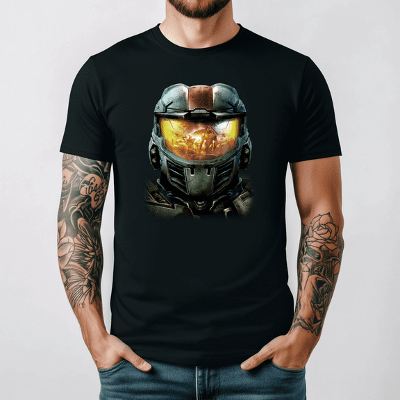 Master Chief Helmet Icon Graphic T-shirt Classic Video Game Top,for unisex up to 5XL