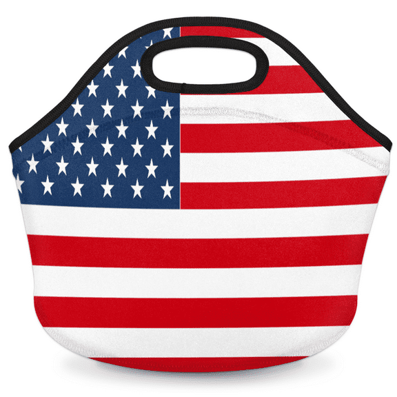 Herdesigns American Flag Insulated Lunch Bag Neoprene Lunch Box for Women Men Soft Cooler Bag Washable Lunch Tote for Work Outdoor Picnic